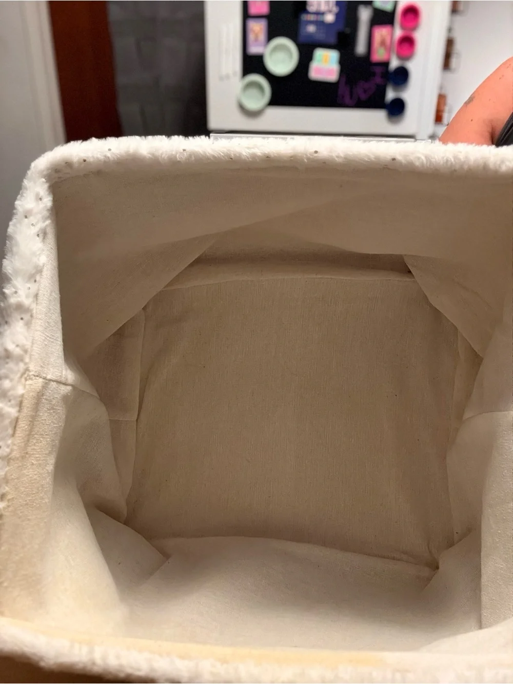 Cream Plush Textured Wave Storage Bin